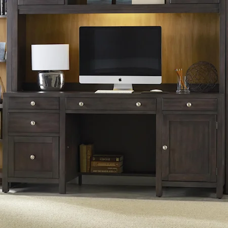 Computer Credenza with Electrical Outlets and 4 Drawers